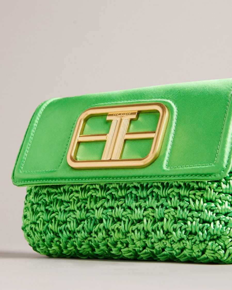 Ted Baker Tikyra Satin Crochet Crossbody Bag Green | 60934-ETIB