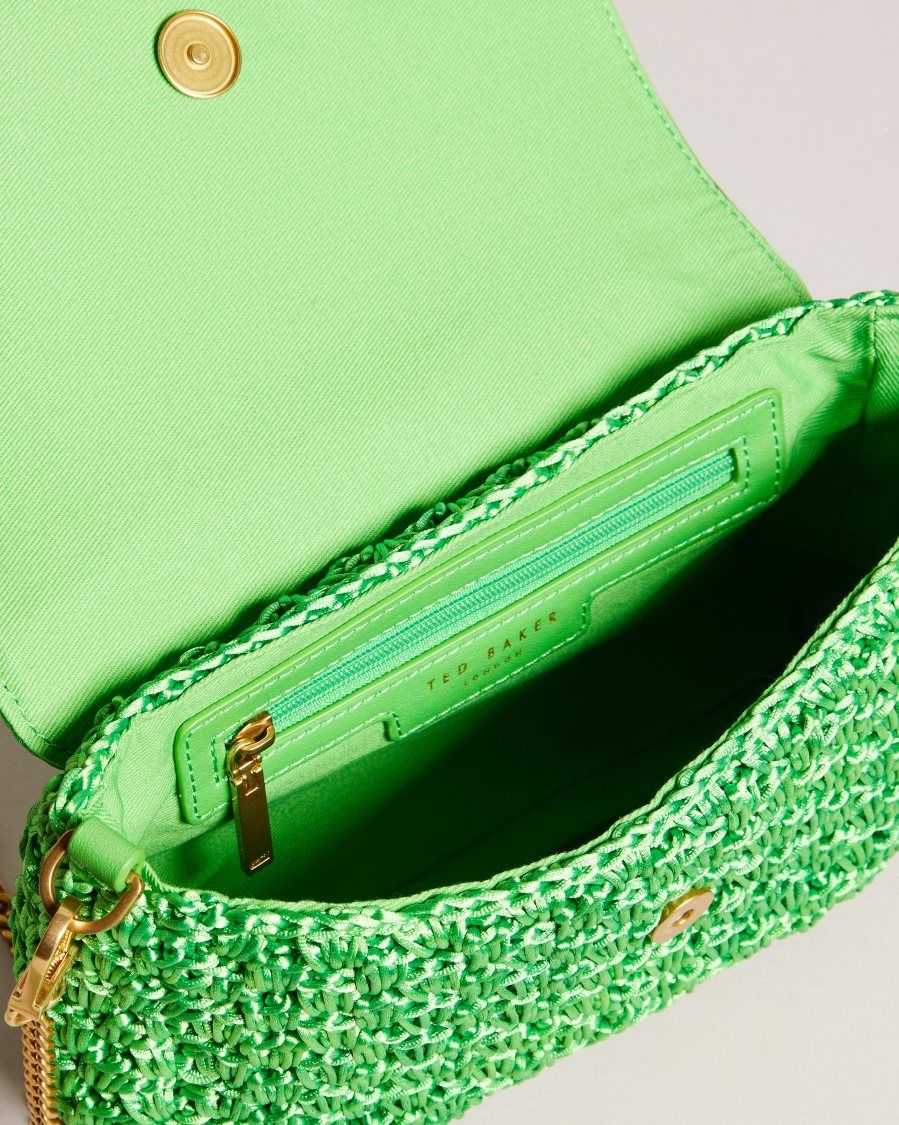 Ted Baker Tikyra Satin Crochet Crossbody Bag Green | 60934-ETIB