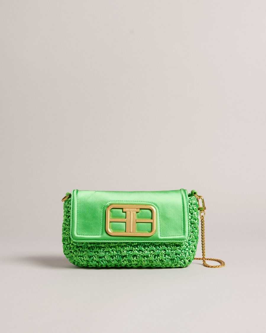 Ted Baker Tikyra Satin Crochet Crossbody Bag Green | 60934-ETIB