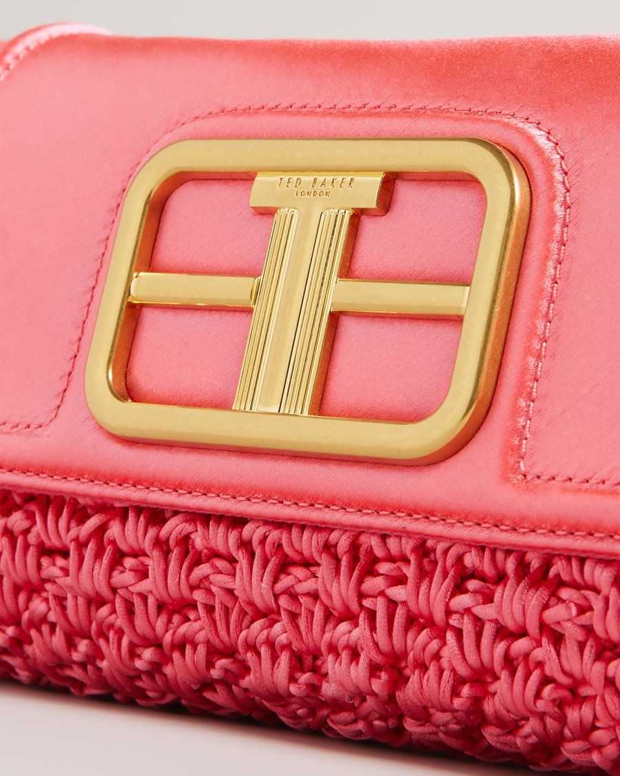 Ted Baker Tikyra Satin Crochet Crossbody Bag Coral | 41857-KYAS