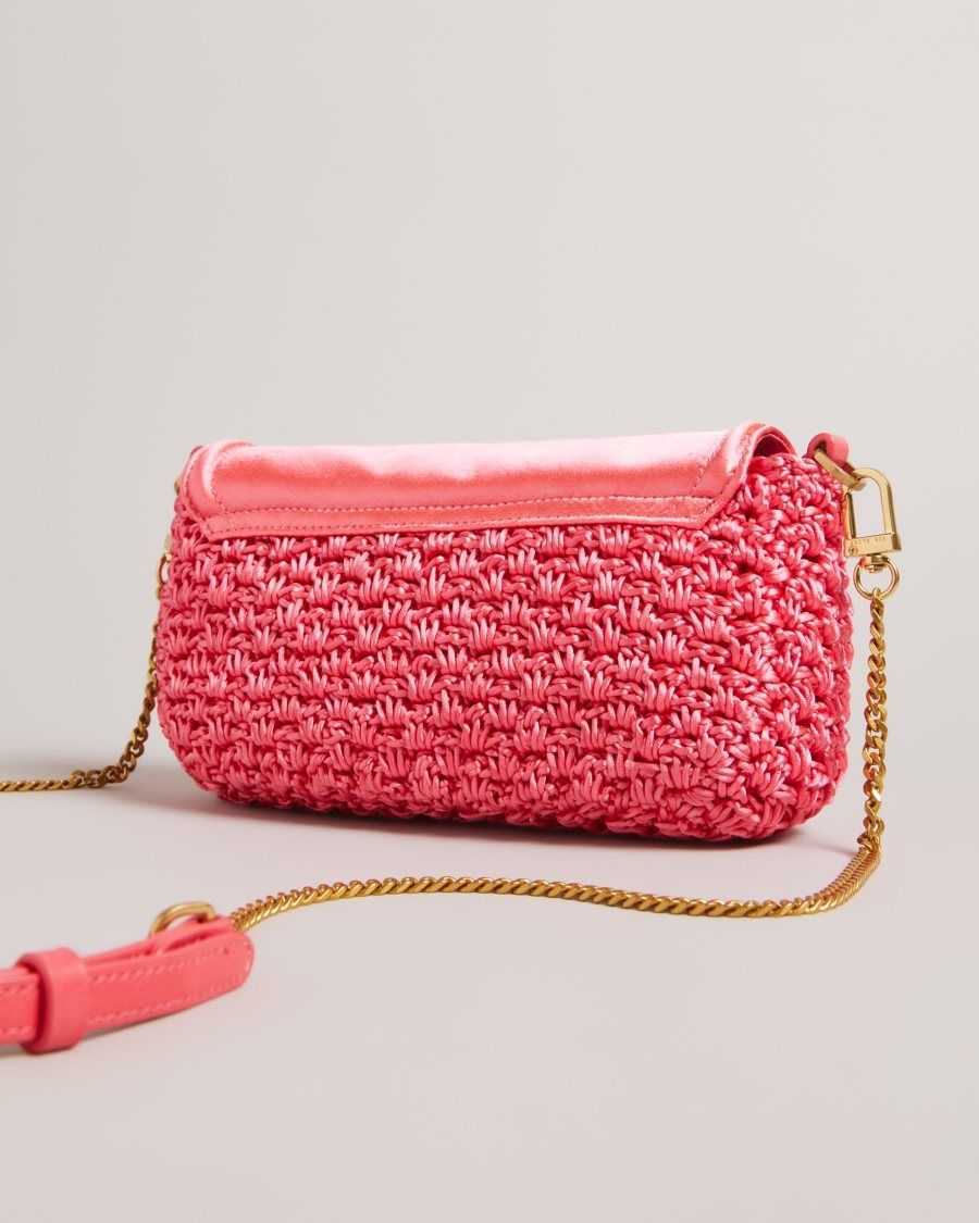 Ted Baker Tikyra Satin Crochet Crossbody Bag Coral | 41857-KYAS