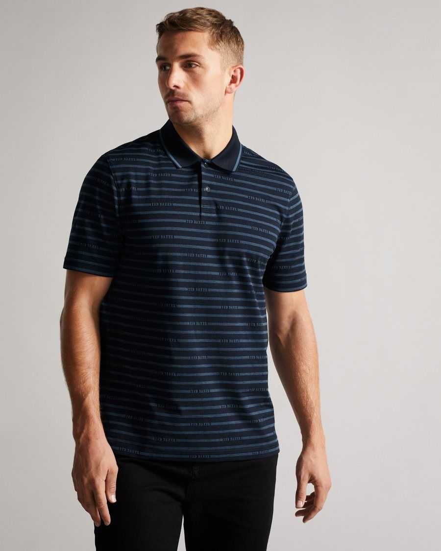 Ted Baker Tildarg SS Logo Striped Polo Navy | 41583-JTZA