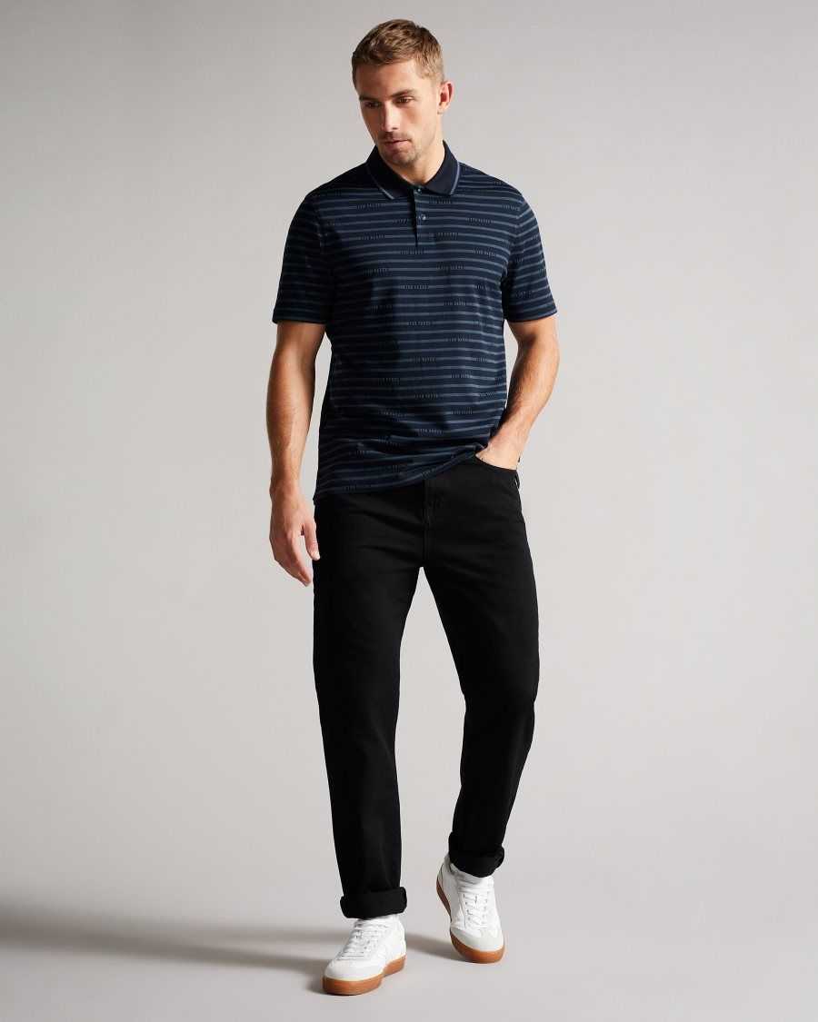 Ted Baker Tildarg SS Logo Striped Polo Navy | 41583-JTZA