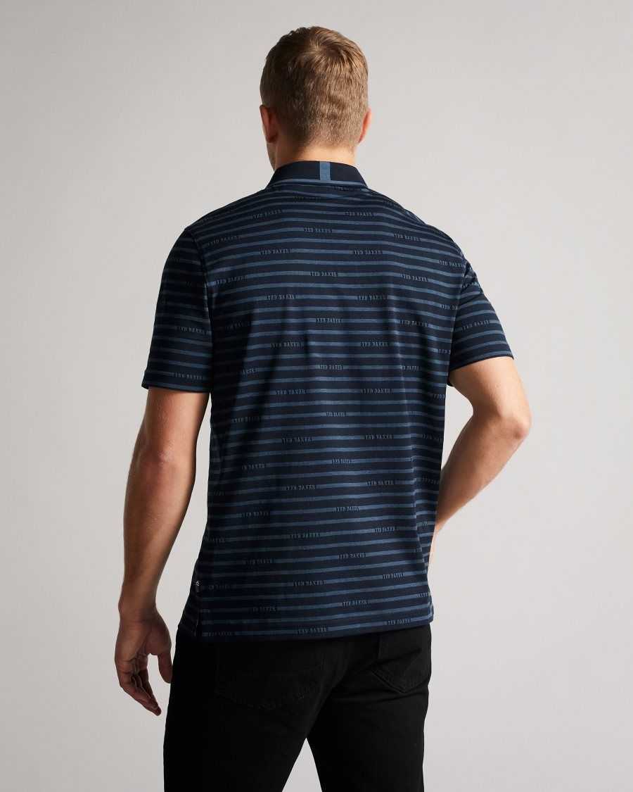 Ted Baker Tildarg SS Logo Striped Polo Navy | 41583-JTZA