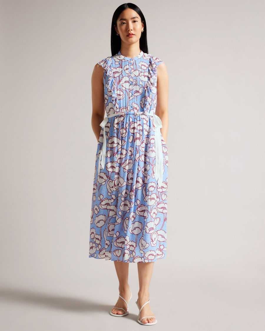 Ted Baker Tindraa Sleeveless Frilled Midi Dress Blue | 19475-OILP