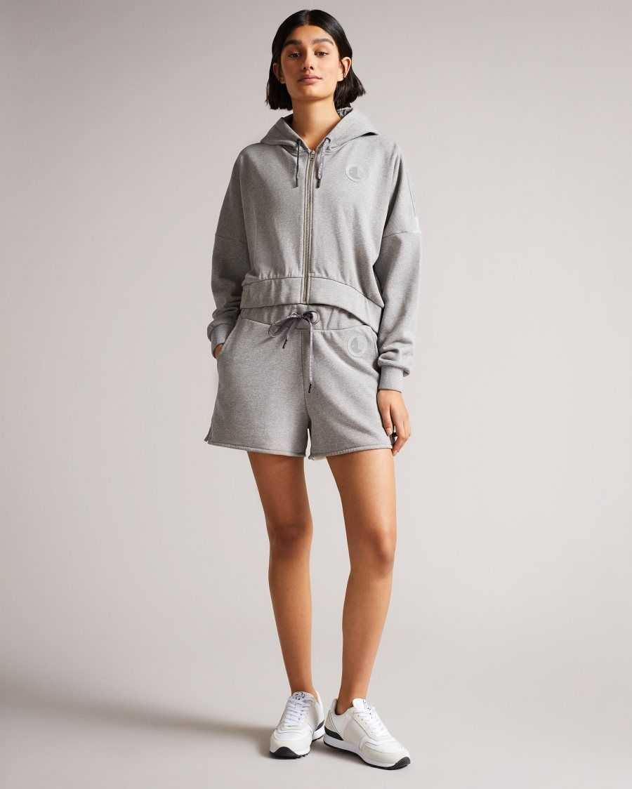 Ted Baker Tinia Cropped Jersey Hoodie Medium Grey | 51260-MADT