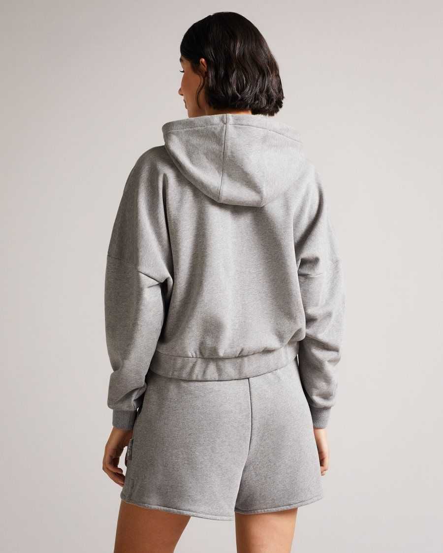 Ted Baker Tinia Cropped Jersey Hoodie Medium Grey | 51260-MADT