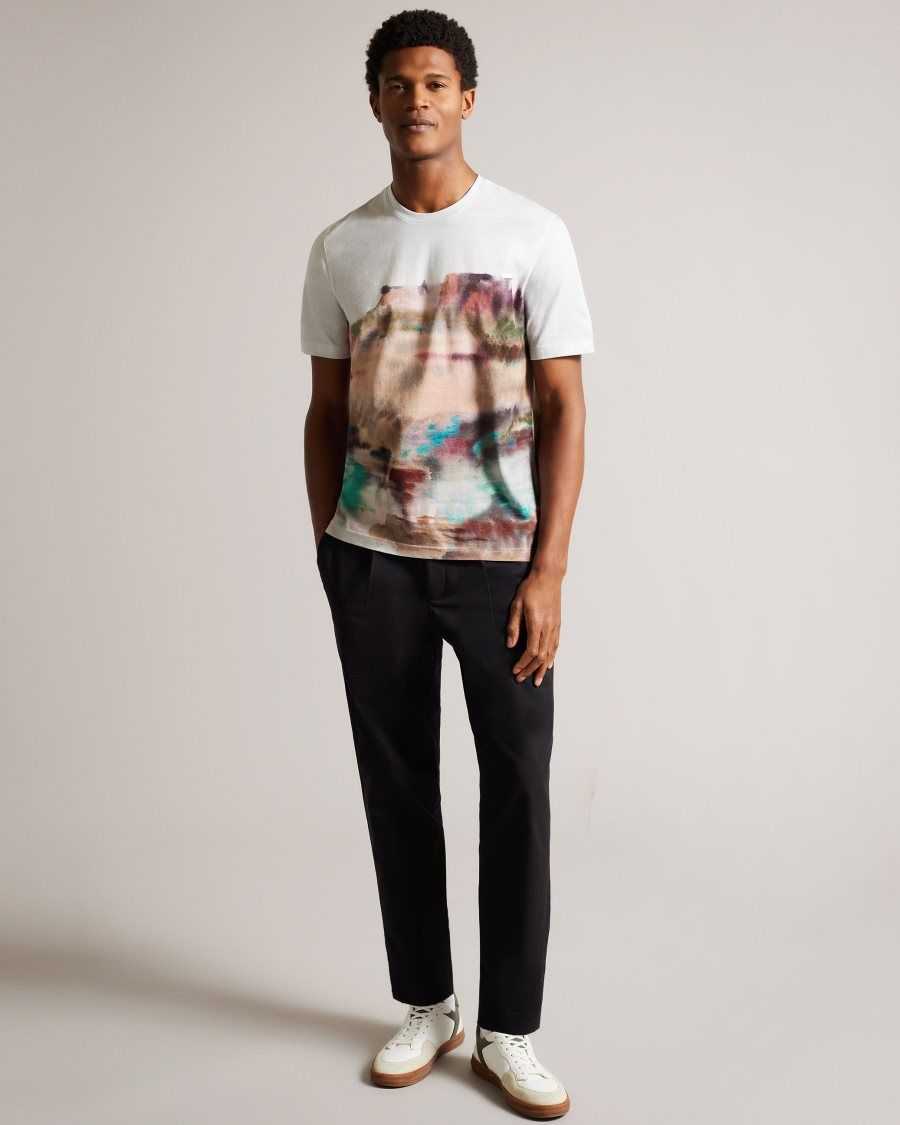 Ted Baker Tinot Short Sleeve Abstract Print T-Shirt White | 07968-QSWI