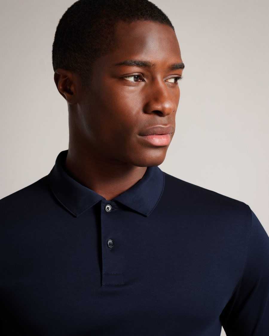 Ted Baker Toler Long Sleeve Slim Fit Polo Shirt Navy | 80374-GVAJ