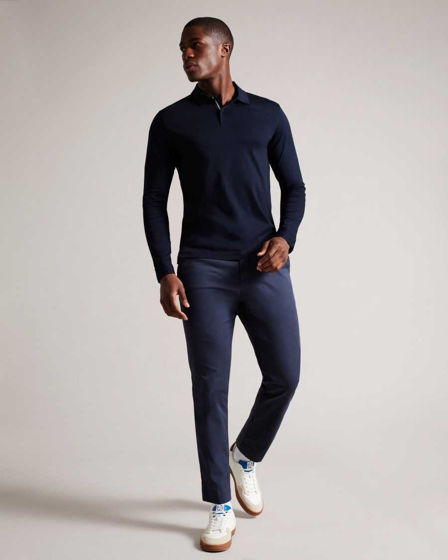 Ted Baker Toler Long Sleeve Slim Fit Polo Shirt Navy | 80374-GVAJ