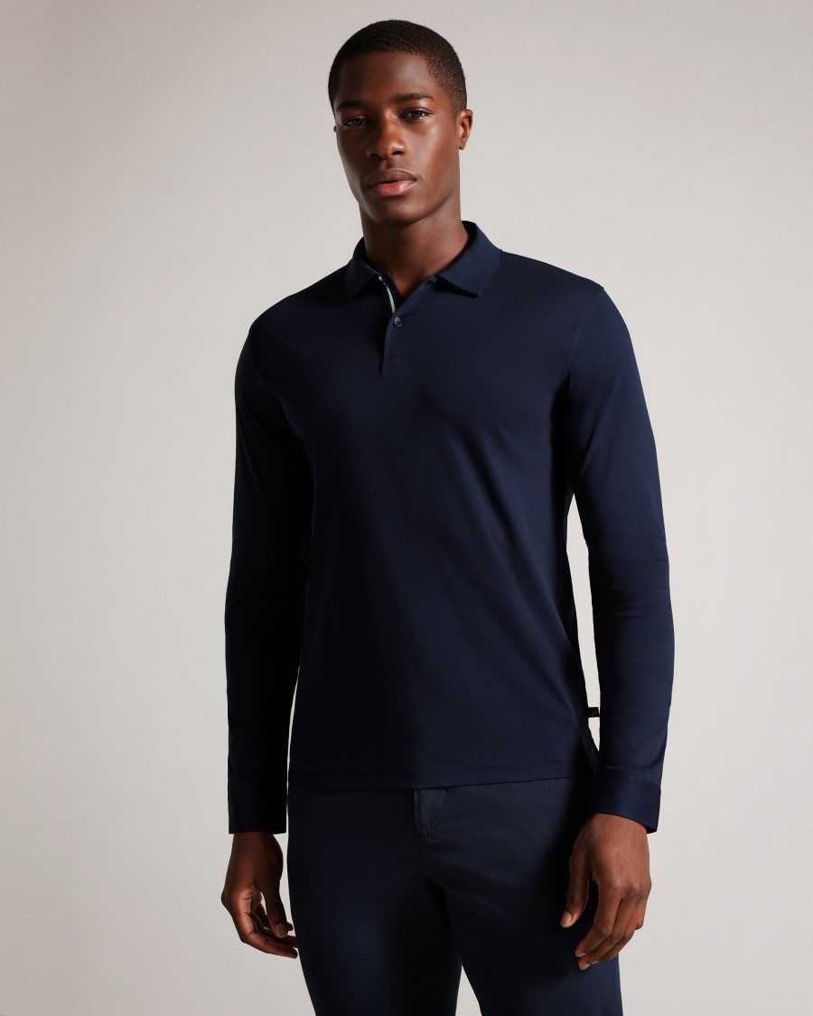 Ted Baker Toler Long Sleeve Slim Fit Polo Shirt Navy | 80374-GVAJ