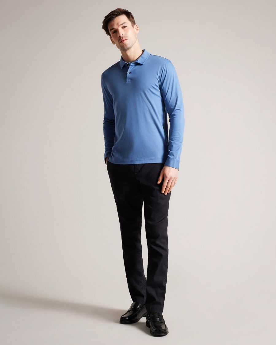 Ted Baker Toler Long Sleeve Slim Fit Polo Shirt Dark Blue | 40918-MHAY