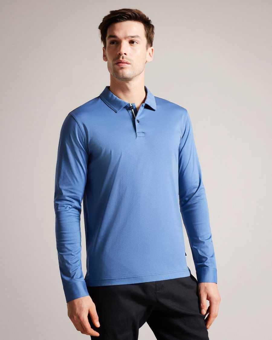 Ted Baker Toler Long Sleeve Slim Fit Polo Shirt Dark Blue | 40918-MHAY