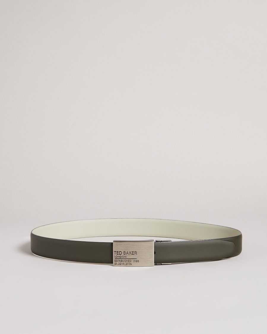 Ted Baker Tonks Reversible Plate Leather Belt Khaki | 95738-CBDR