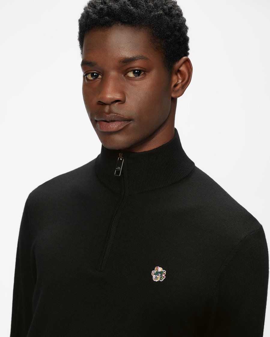 Ted Baker Tooting Merino Wool Half Zip Top Black | 69041-UVPZ