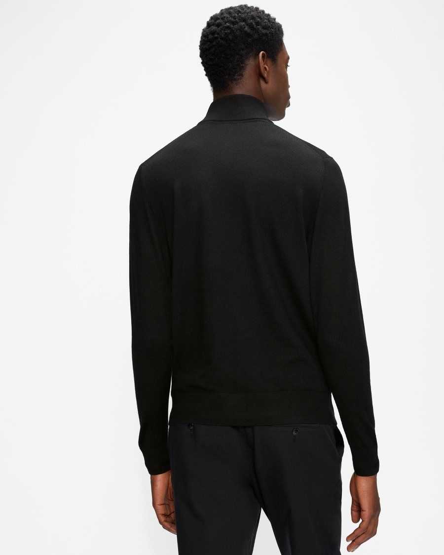 Ted Baker Tooting Merino Wool Half Zip Top Black | 69041-UVPZ