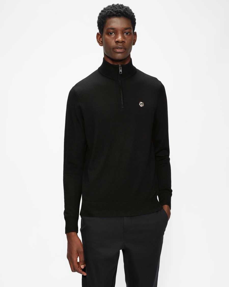 Ted Baker Tooting Merino Wool Half Zip Top Black | 69041-UVPZ