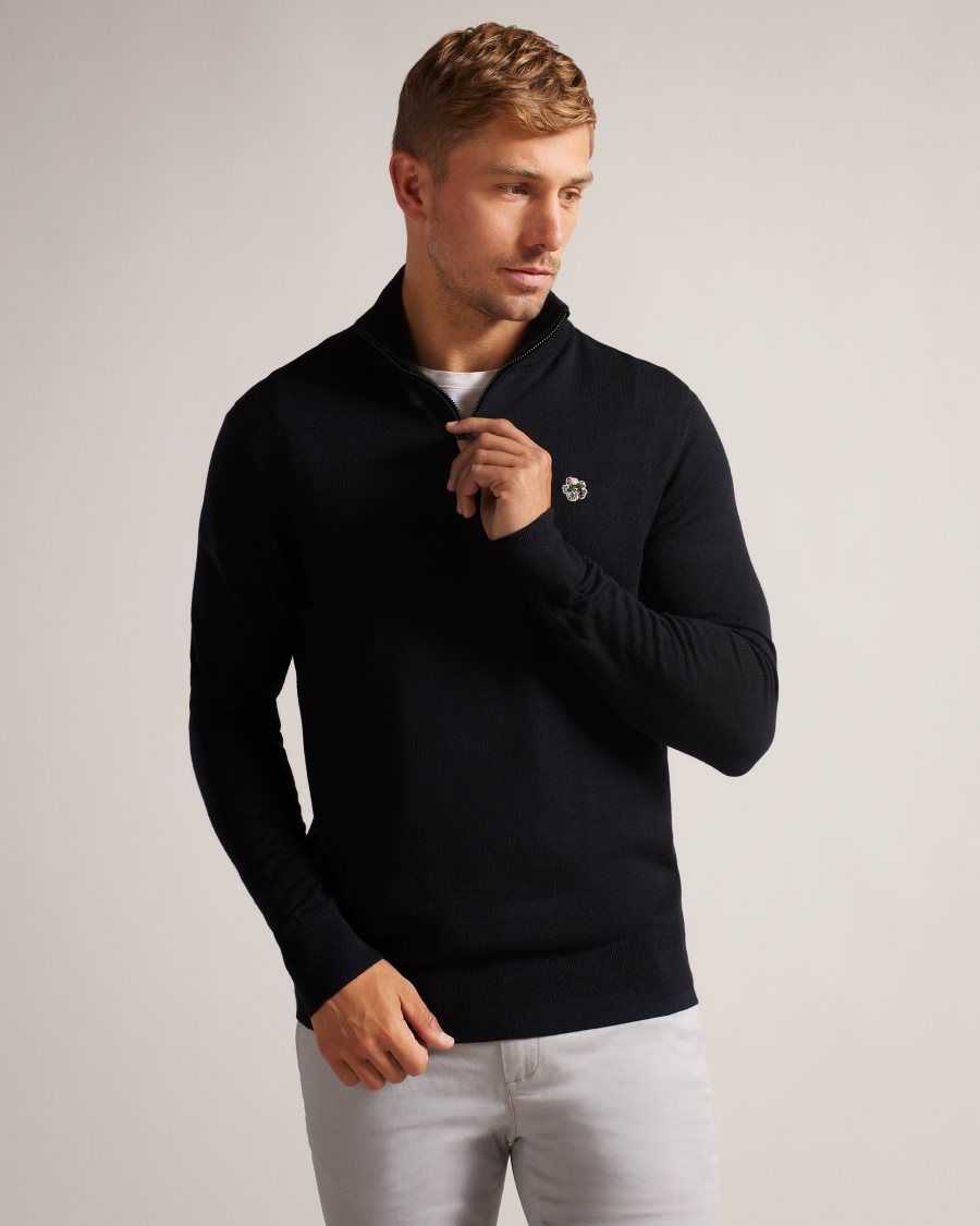 Ted Baker Tooting Merino Wool Half Zip Top Navy | 64519-WCNZ