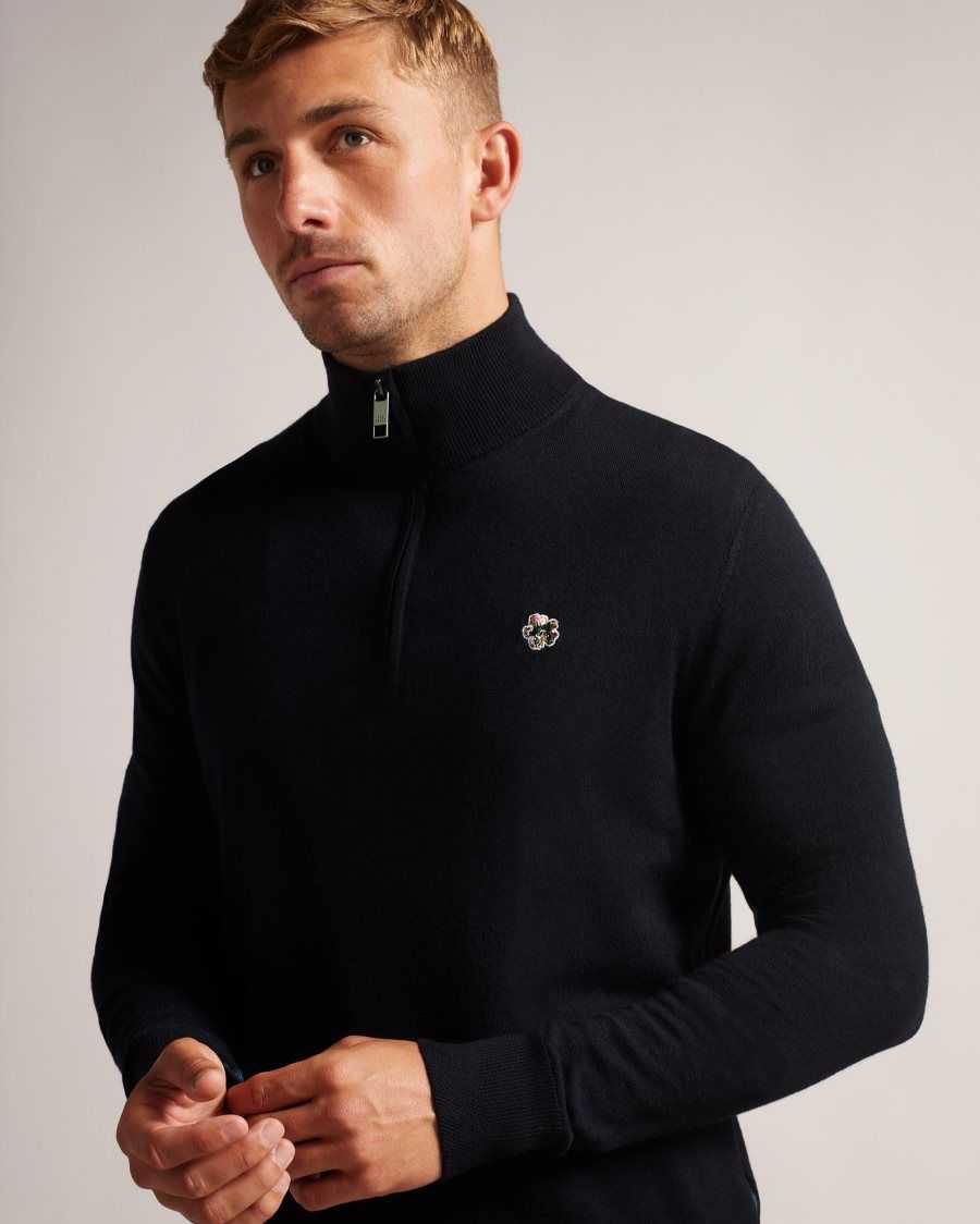 Ted Baker Tooting Merino Wool Half Zip Top Navy | 64519-WCNZ