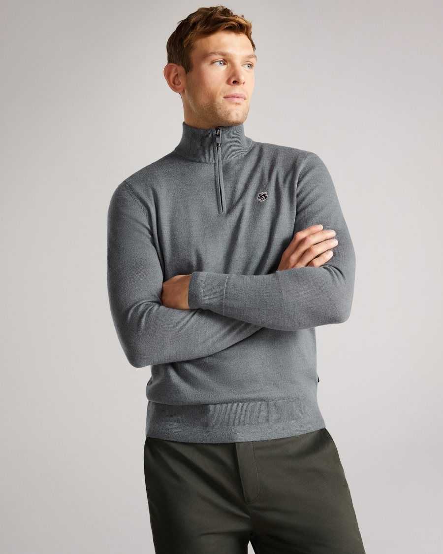 Ted Baker Tooting Merino Wool Half Zip Top Charcoal | 90325-SAXC