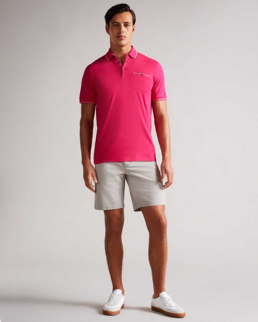 Ted Baker Tortila Polo Shirt With Striped Details Deep-Pink | 14897-GQUA