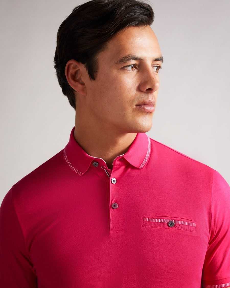 Ted Baker Tortila Polo Shirt With Striped Details Deep-Pink | 14897-GQUA