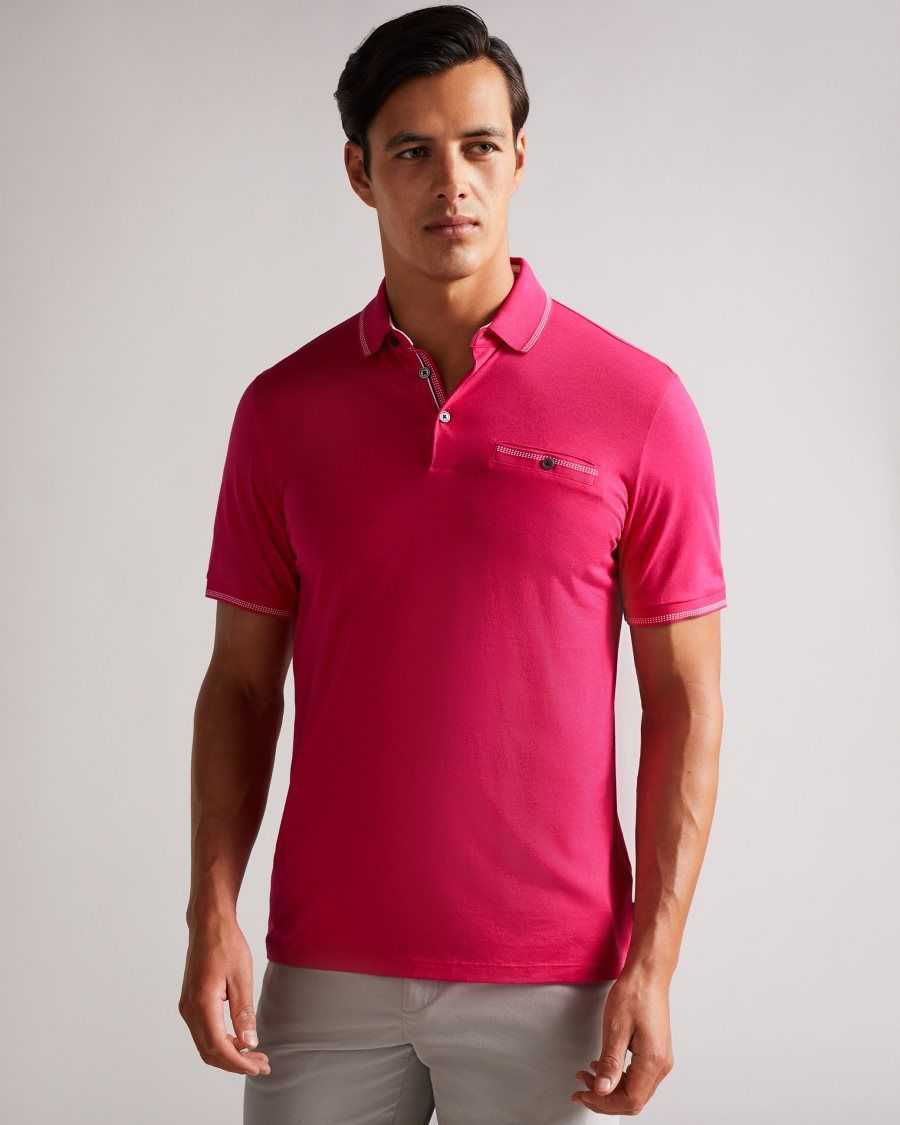 Ted Baker Tortila Polo Shirt With Striped Details Deep-Pink | 14897-GQUA