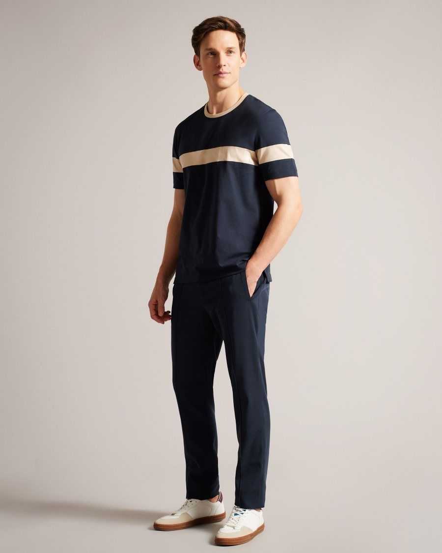 Ted Baker Trez Short Sleeve Regular Colour Block T-Shirt Navy | 09483-VZFL