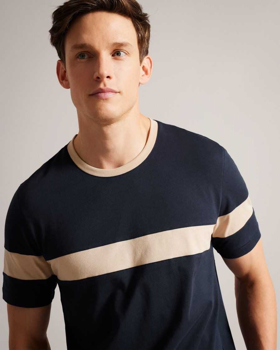 Ted Baker Trez Short Sleeve Regular Colour Block T-Shirt Navy | 09483-VZFL