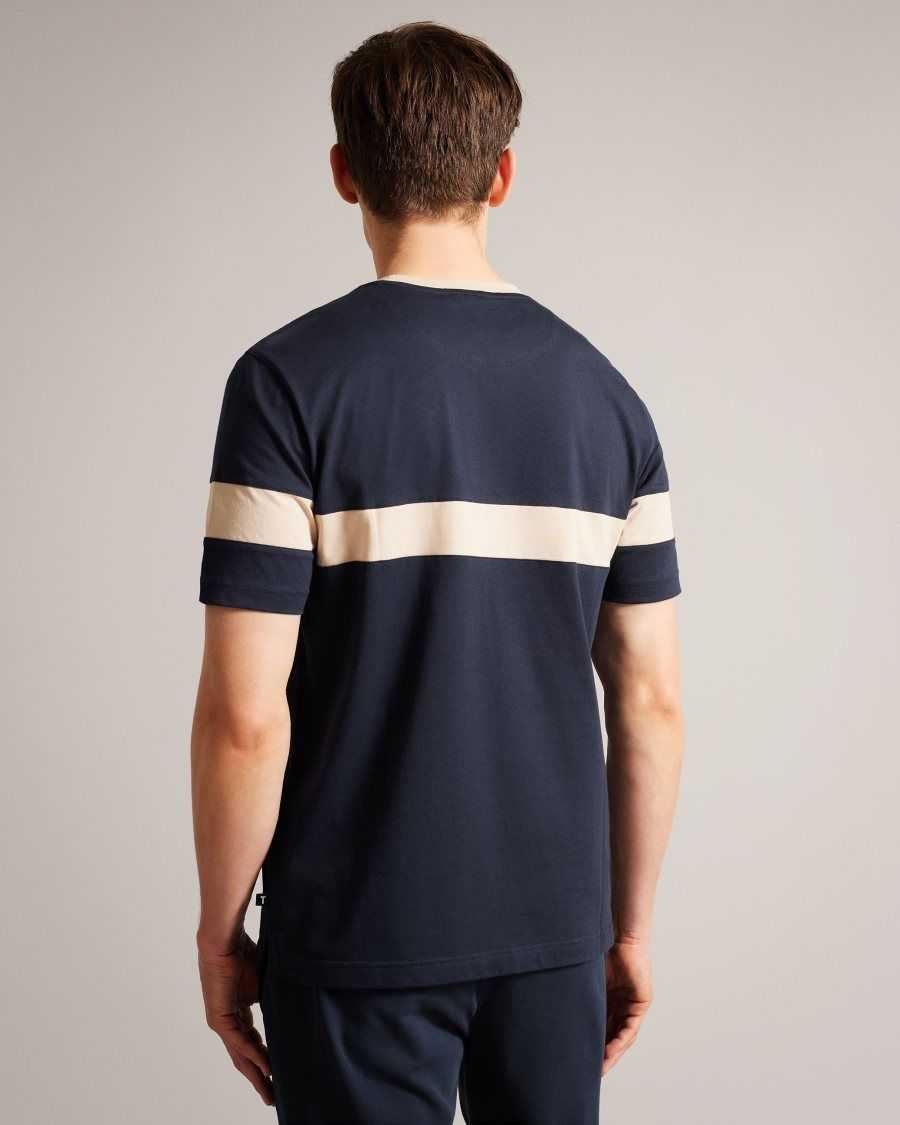 Ted Baker Trez Short Sleeve Regular Colour Block T-Shirt Navy | 09483-VZFL