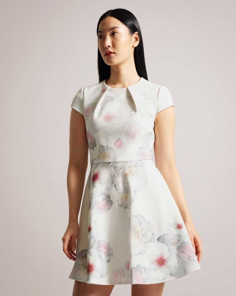 Ted Baker Trinia Floral Print Skater Dress Natural | 82901-FECD