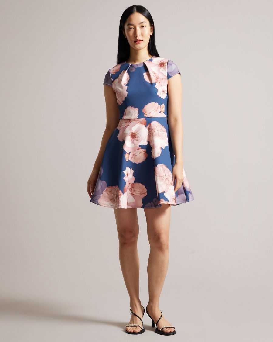 Ted Baker Trinia Floral Print Skater Dress Dark Blue | 70264-DAOZ