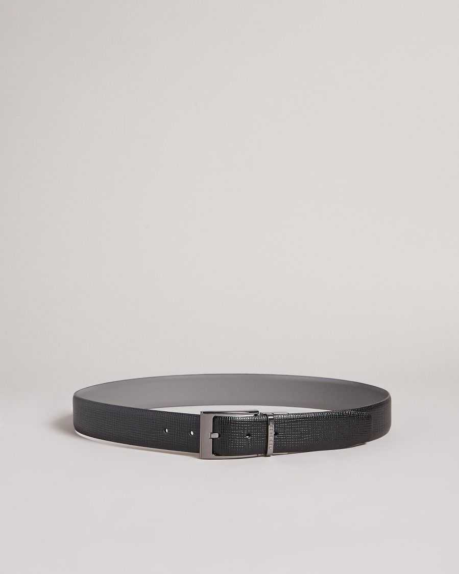 Ted Baker Twin Cross Hatch Leather Reversible Belt Black | 67298-LAQT