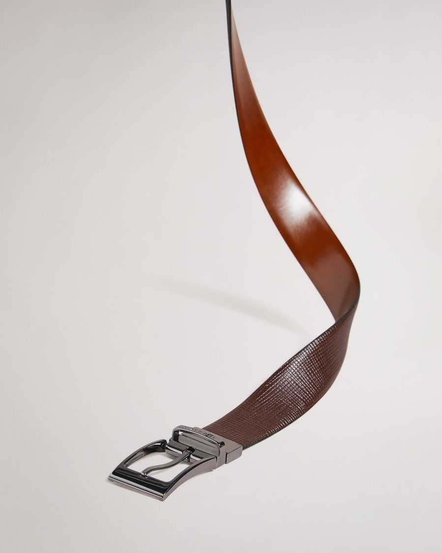 Ted Baker Twin Cross Hatch Leather Reversible Belt Brown-Chocolate | 82154-NIWC