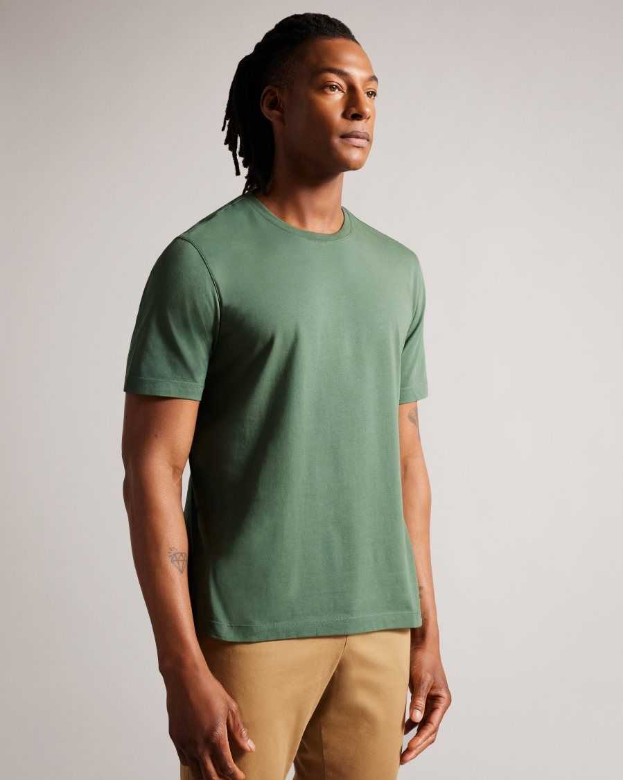 Ted Baker Tywinn Short Sleeve Regular Fit Plain T-shirt Medium Green | 24357-RYEZ