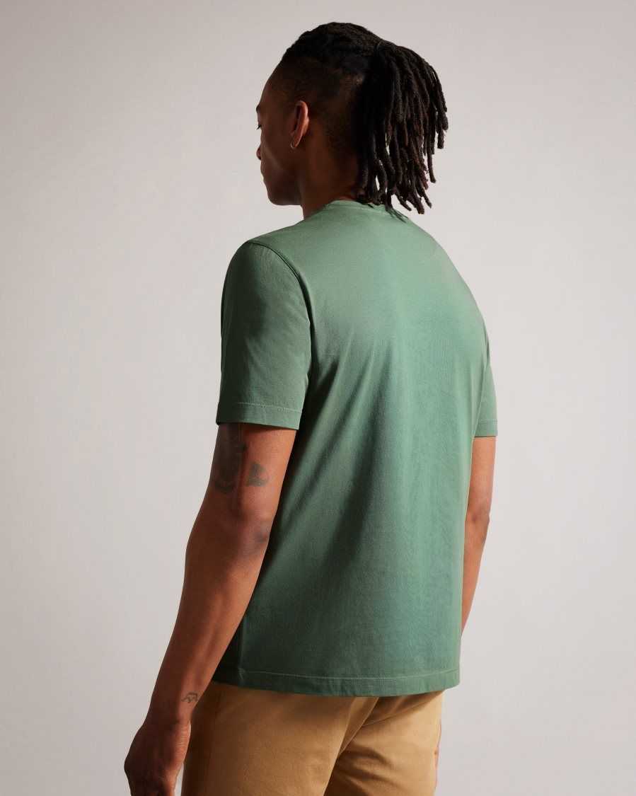 Ted Baker Tywinn Short Sleeve Regular Fit Plain T-shirt Medium Green | 24357-RYEZ