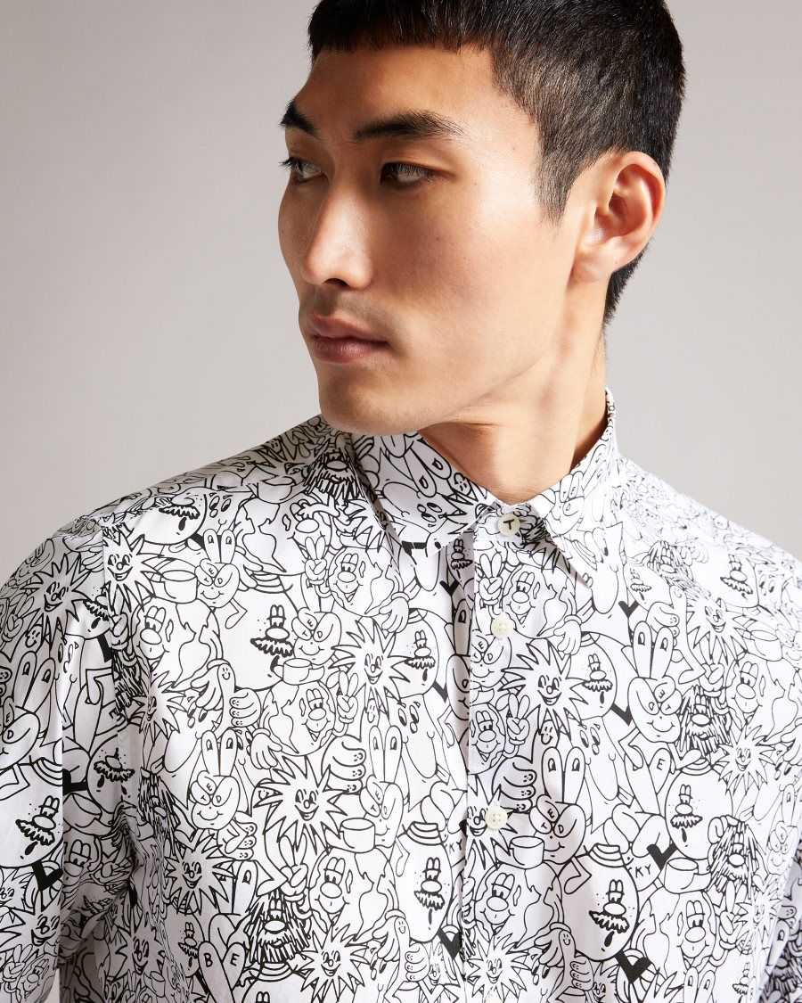 Ted Baker Upland All Over Character Print Shirt White | 93176-UDXY