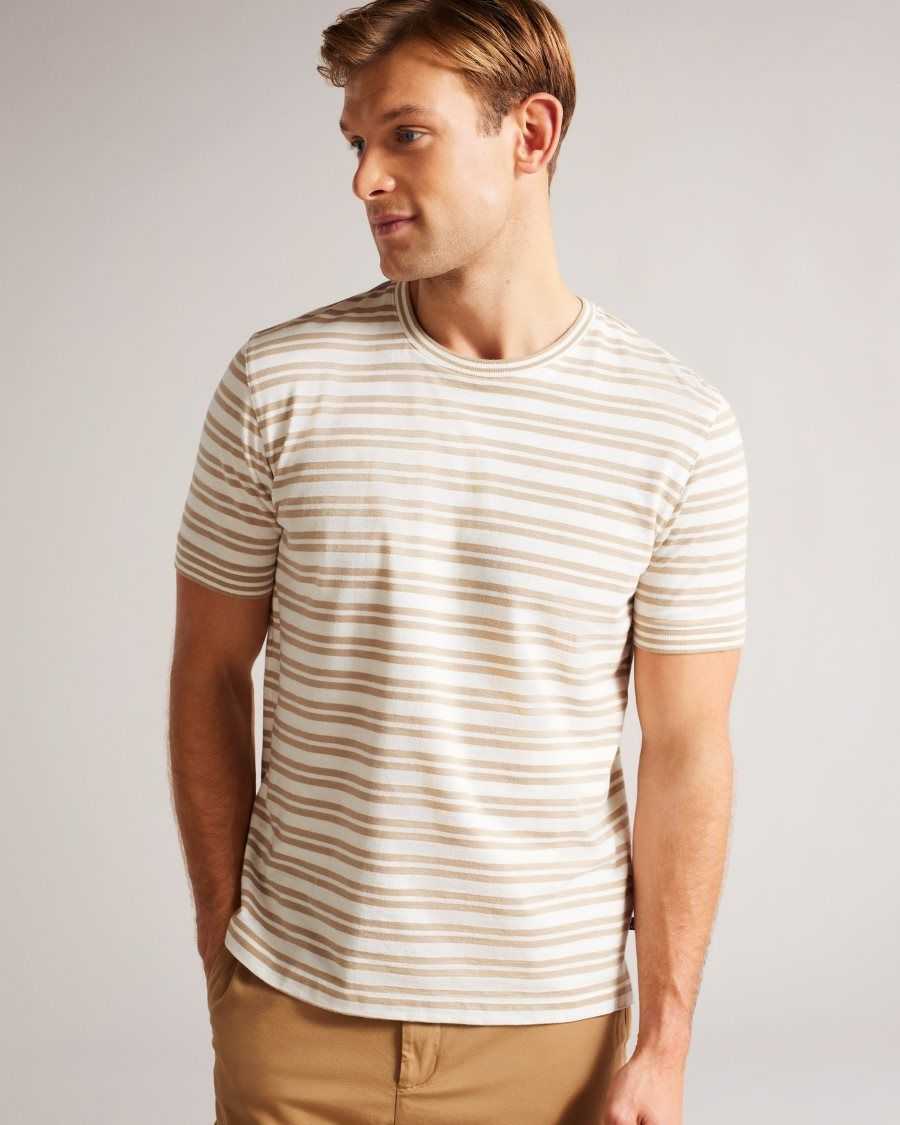 Ted Baker Vadell Short Sleeve Regular Fit Striped T-Shirt Light Brown | 79123-ASXV