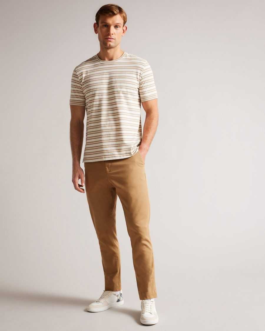 Ted Baker Vadell Short Sleeve Regular Fit Striped T-Shirt Light Brown | 79123-ASXV