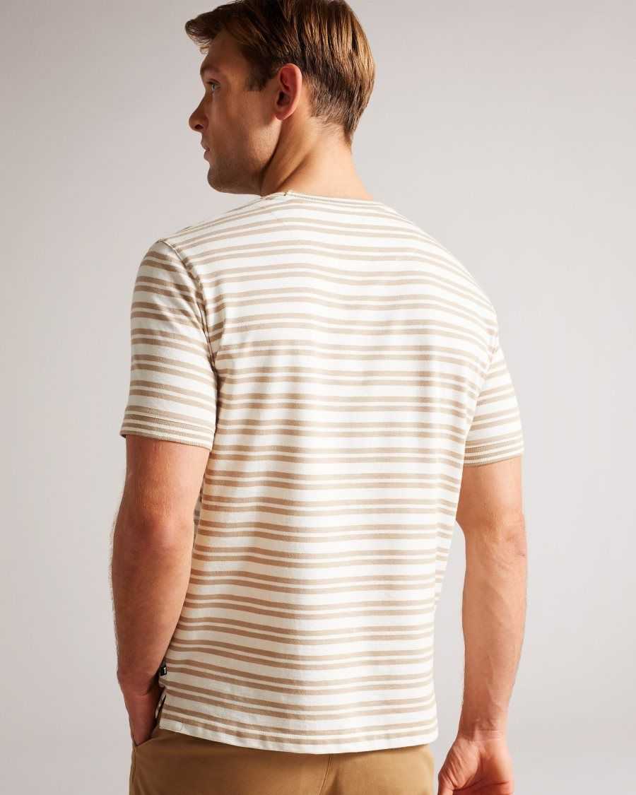 Ted Baker Vadell Short Sleeve Regular Fit Striped T-Shirt Light Brown | 79123-ASXV