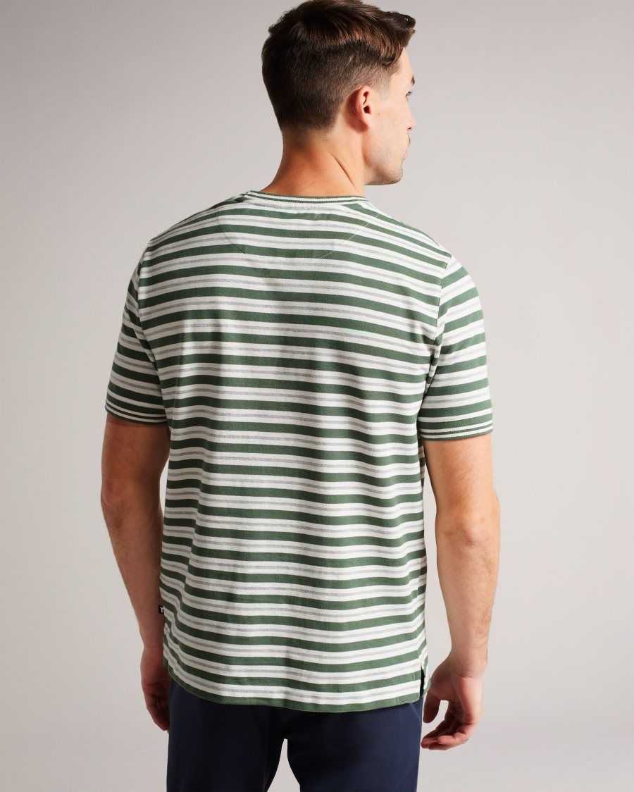 Ted Baker Vadell Short Sleeve Regular Fit Striped T-Shirt Khaki | 23716-HCXL