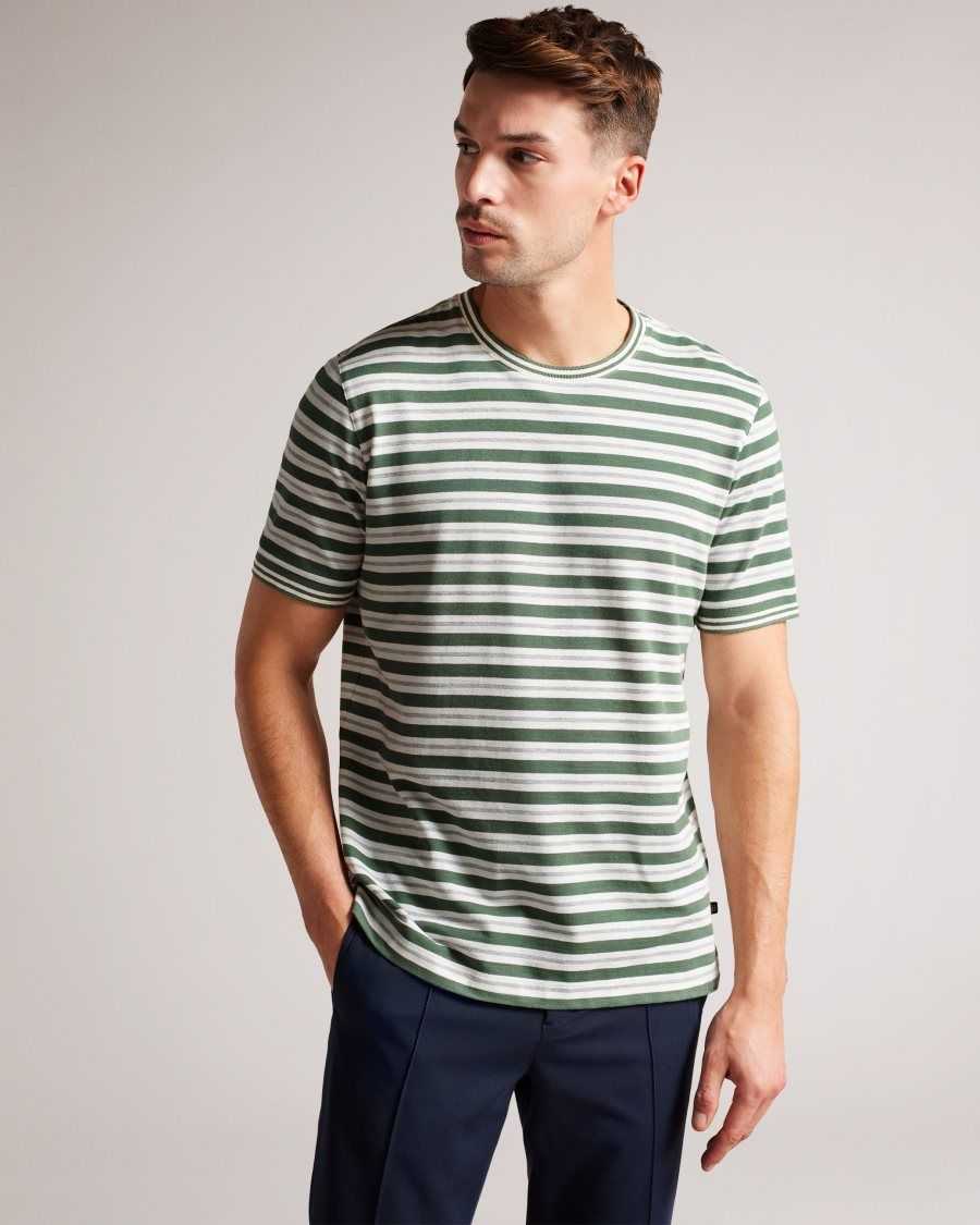 Ted Baker Vadell Short Sleeve Regular Fit Striped T-Shirt Khaki | 23716-HCXL