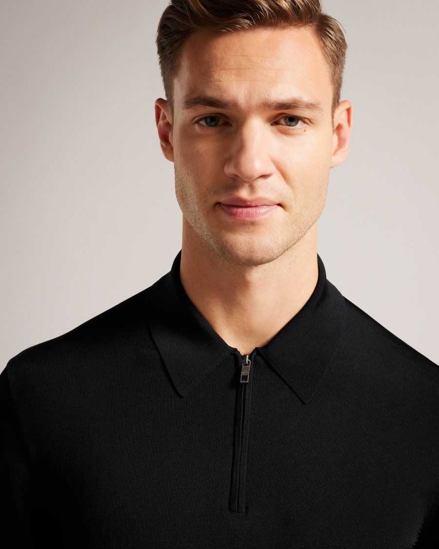 Ted Baker Viba Long Sleeve Regular Half Zip Rayon Polo Black | 18324-VKSP