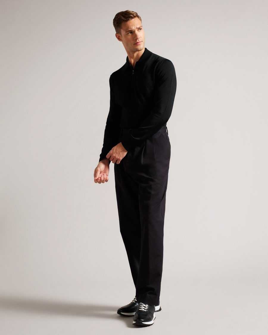 Ted Baker Viba Long Sleeve Regular Half Zip Rayon Polo Black | 18324-VKSP