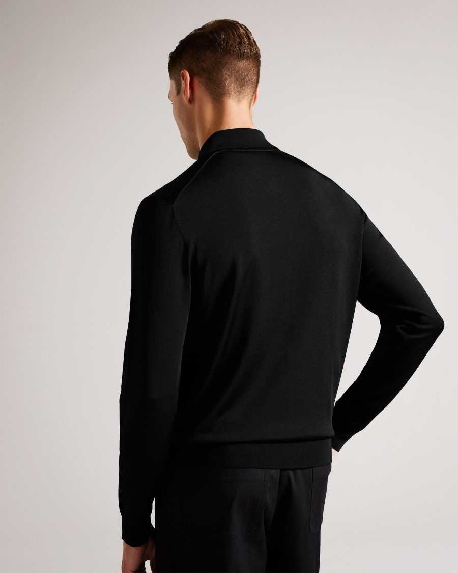 Ted Baker Viba Long Sleeve Regular Half Zip Rayon Polo Black | 18324-VKSP