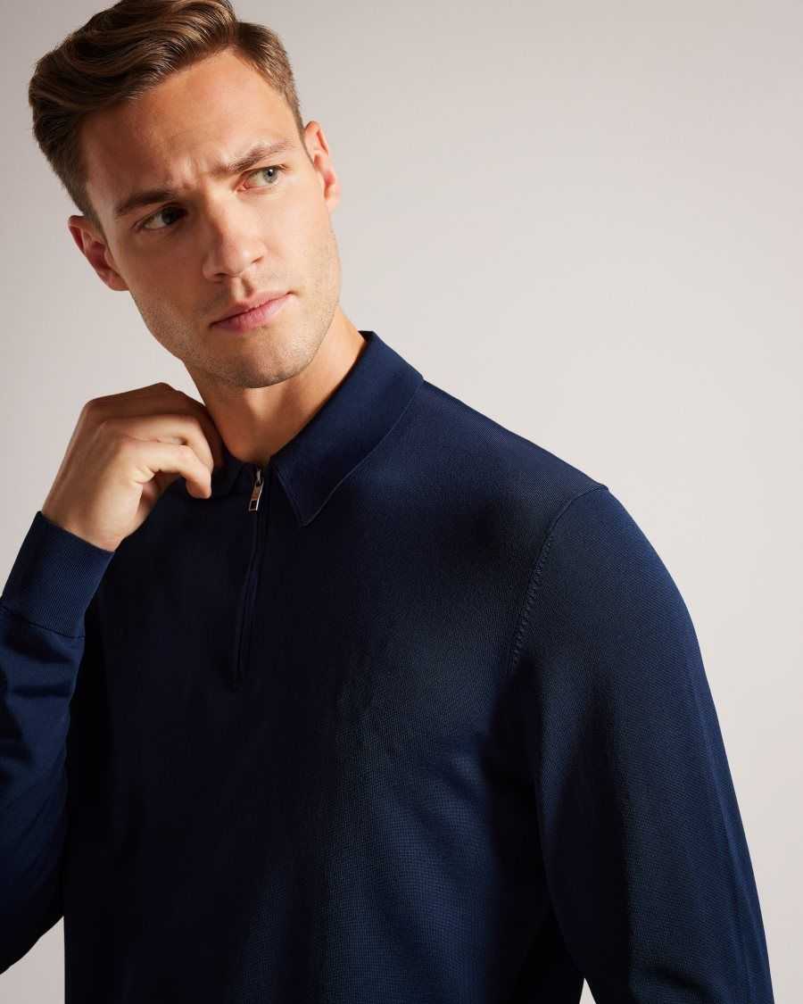 Ted Baker Viba Long Sleeve Regular Half Zip Rayon Polo Navy | 70658-GUPI