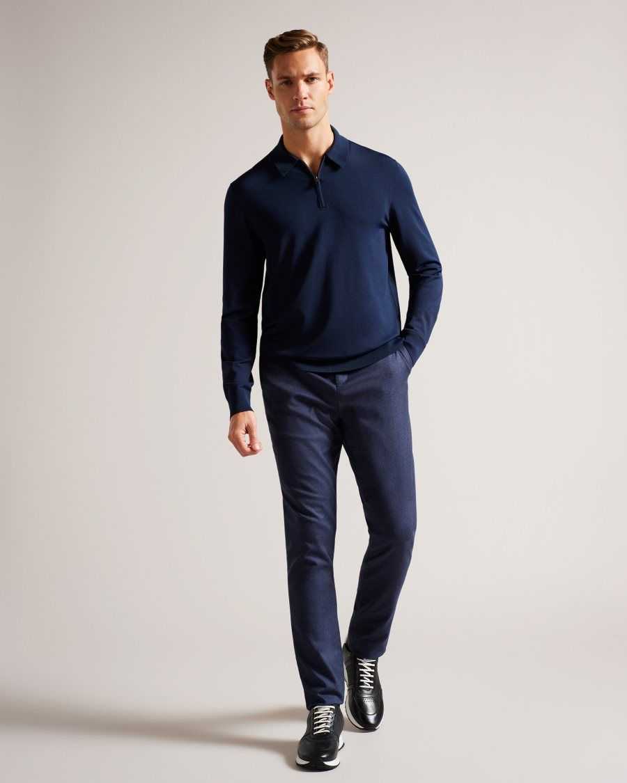 Ted Baker Viba Long Sleeve Regular Half Zip Rayon Polo Navy | 70658-GUPI