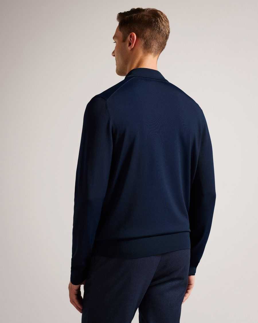 Ted Baker Viba Long Sleeve Regular Half Zip Rayon Polo Navy | 70658-GUPI