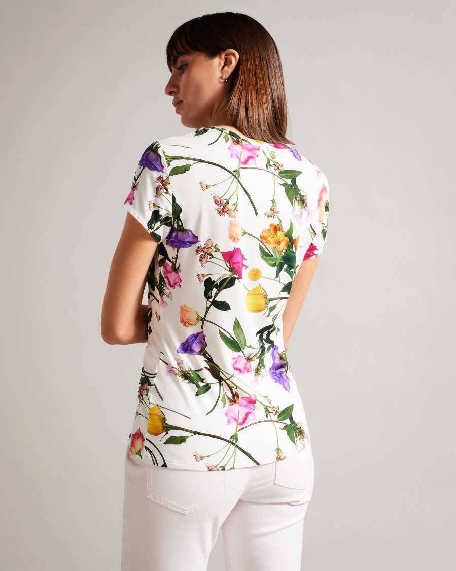 Ted Baker Vikina Fitted T-Shirt with Twist Neck White | 59078-SQIX