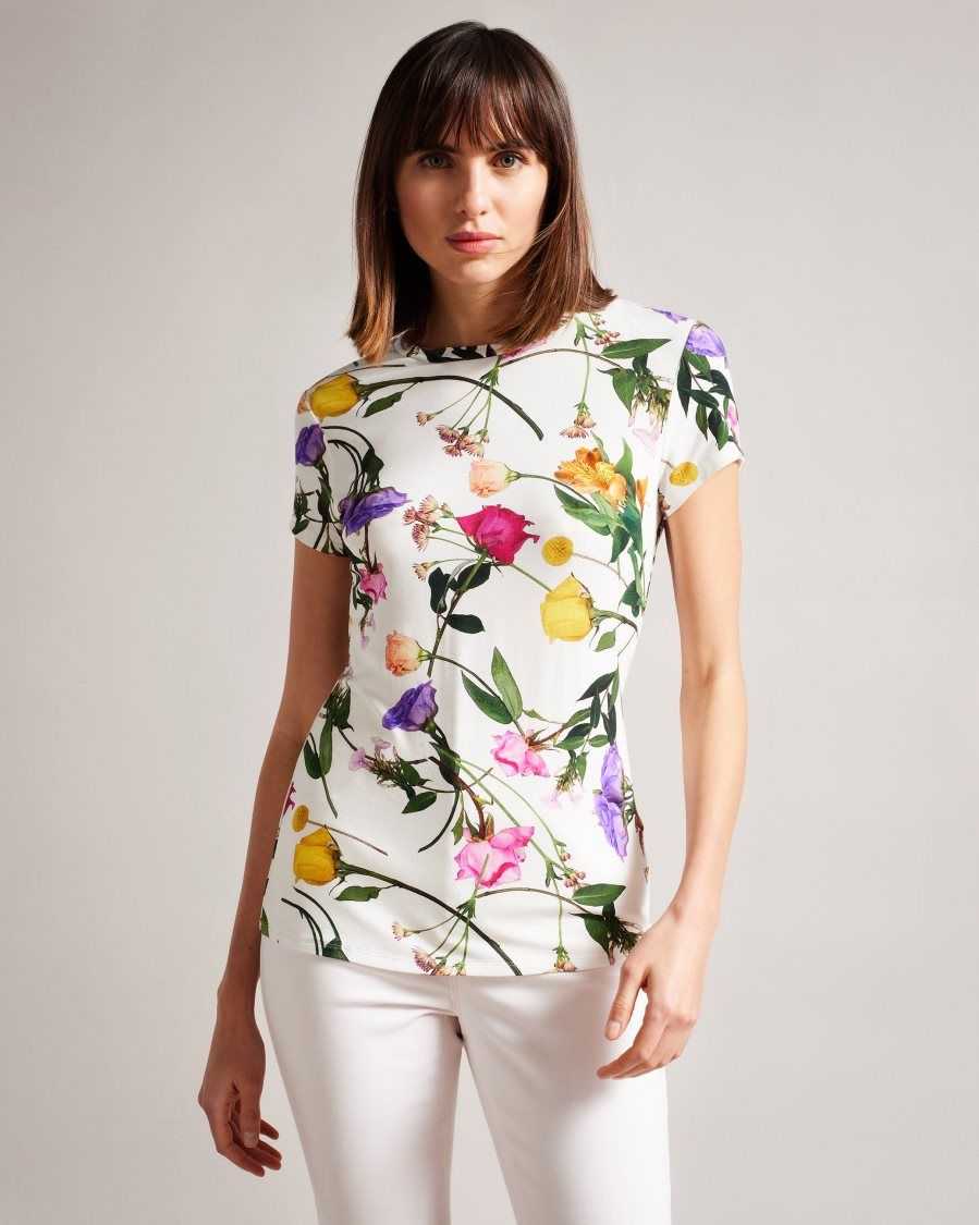 Ted Baker Vikina Fitted T-Shirt with Twist Neck White | 59078-SQIX